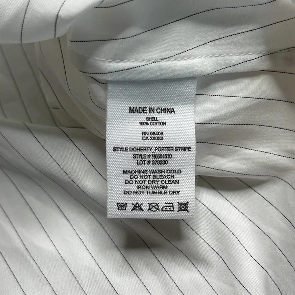 THEORY Doherty Black White Porter Stripe Button Front Off Shoulder Womens Medium - Picture 8 of 10